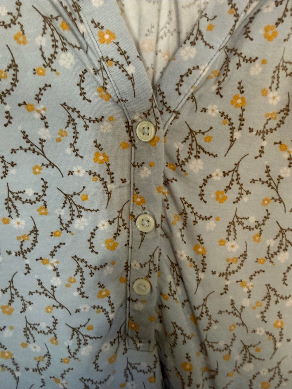 Lands' End Light Blue Long-Sleeve Henley with Yellow Floral Print - Picture 3 of 5